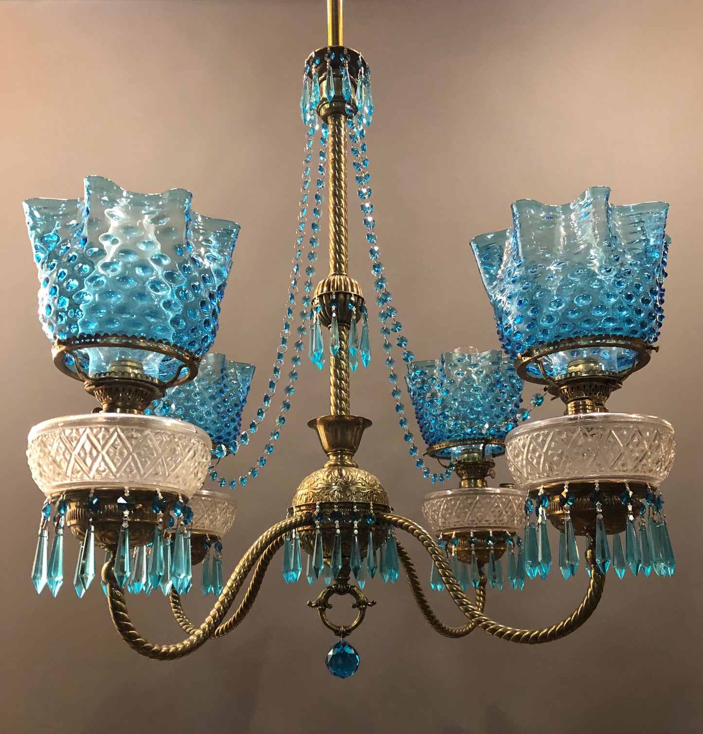 4-Arm Bradley & Hubbard kerosene fixture, 1 of a pair
